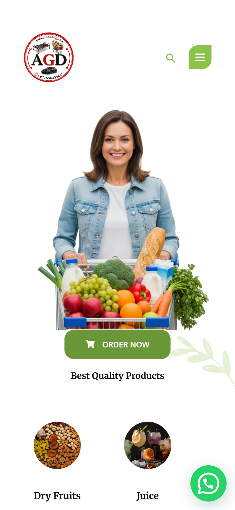 AGD Grocery Delivery website, mobile view