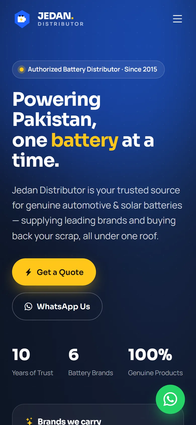 Jedan Distributor website, mobile view