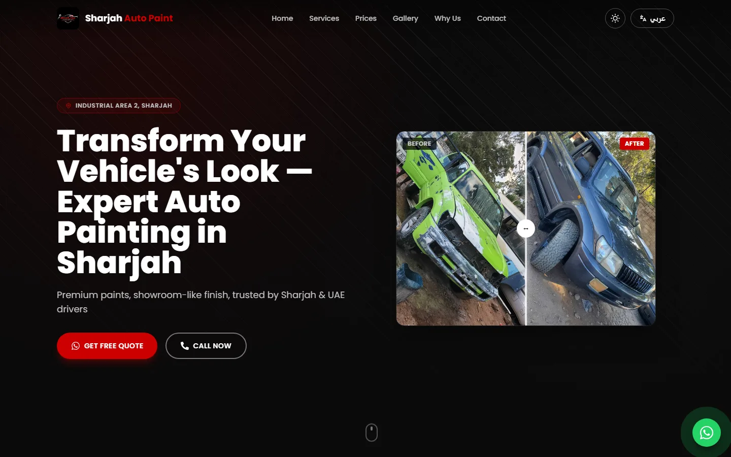 Sharjah Auto Paint website, desktop view