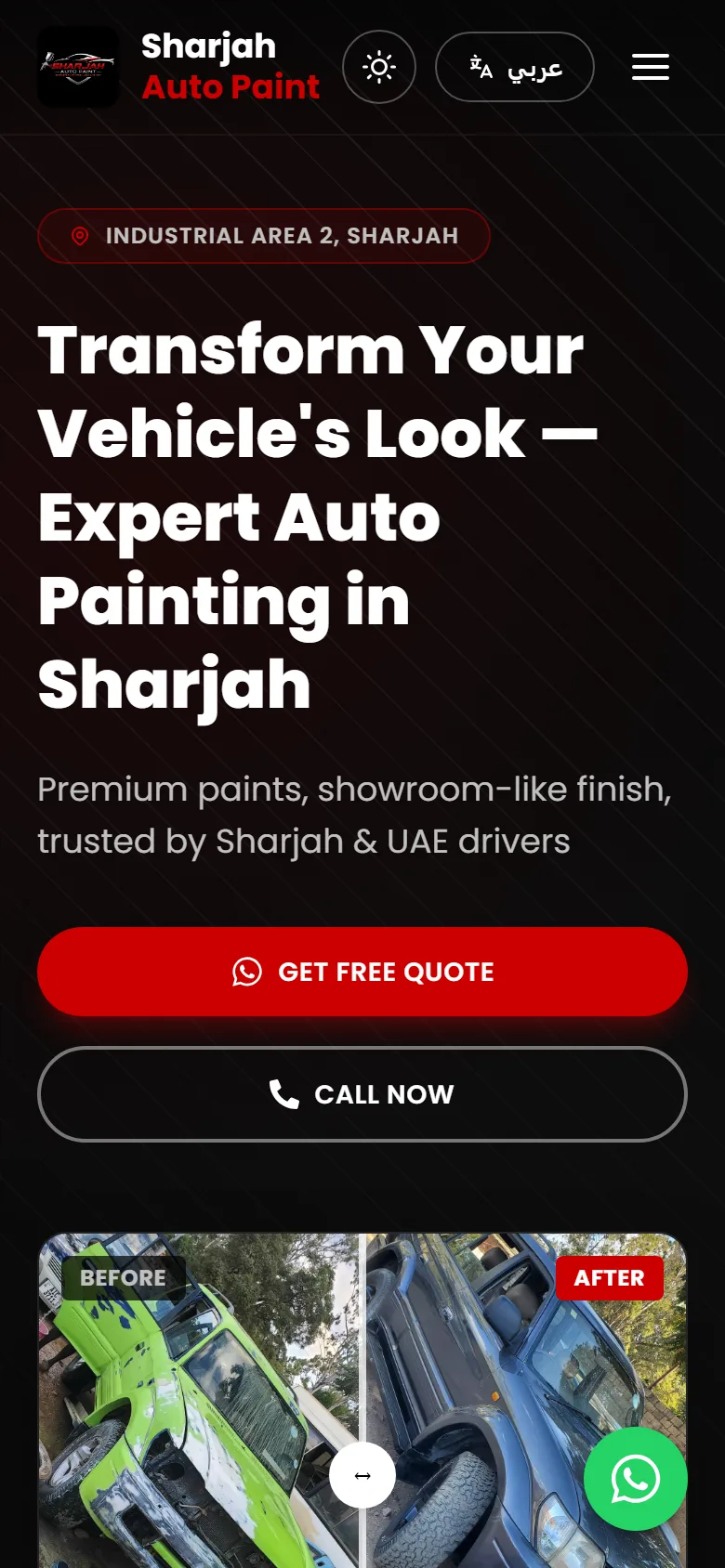 Sharjah Auto Paint website, mobile view
